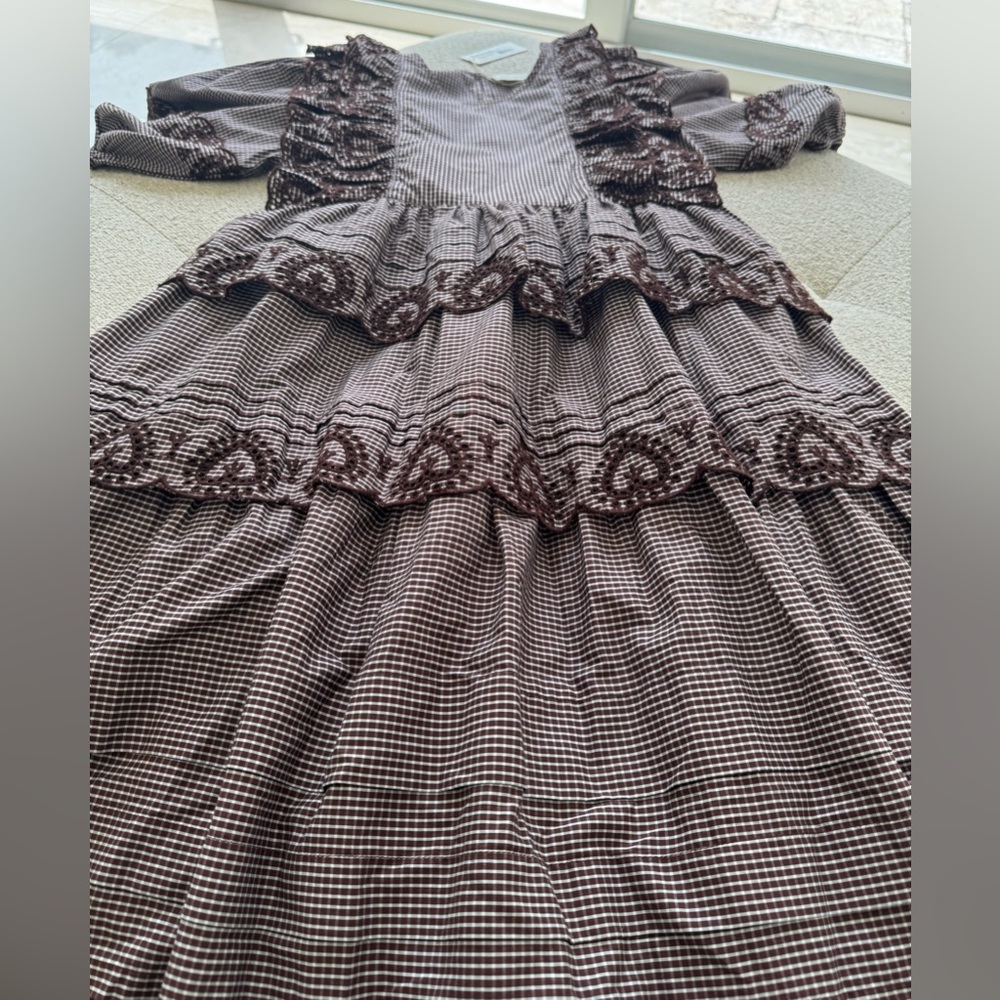 NWT LOEFFLER RANDALL IVEE HEART BROIDERIE DRESS-BROWN/CREME- SIZE M - Picture 2 of 7